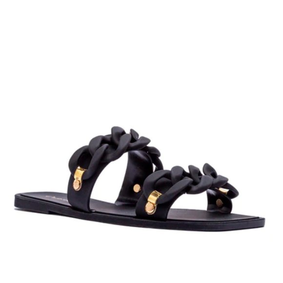 !! NEW !! Jelly Slide Sandals with Chain Detail in Matte Black - Picture 5 of 11